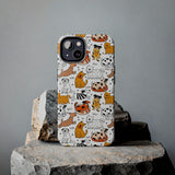 A premium quality dog cartoon printed tough iPhone case for iPhone 14 to iPhone 7. The case is made of durable Lexan plastic with a lay-flat bezel, flexible rubber liner, glossy finish, and UV protection. The case features a cartoon print of dogs laughing, making it a fun and stylish way to protect your phone.