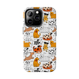 A premium quality dog cartoon printed tough iPhone case for iPhone 14 to iPhone 7. The case is made of durable Lexan plastic with a lay-flat bezel, flexible rubber liner, glossy finish, and UV protection. The case features a cartoon print of dogs laughing, making it a fun and stylish way to protect your phone.