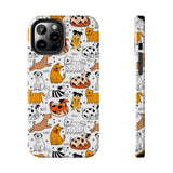 A premium quality dog cartoon printed tough iPhone case for iPhone 14 to iPhone 7. The case is made of durable Lexan plastic with a lay-flat bezel, flexible rubber liner, glossy finish, and UV protection. The case features a cartoon print of dogs laughing, making it a fun and stylish way to protect your phone.