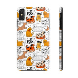 A premium quality dog cartoon printed tough iPhone case for iPhone 14 to iPhone 7. The case is made of durable Lexan plastic with a lay-flat bezel, flexible rubber liner, glossy finish, and UV protection. The case features a cartoon print of dogs laughing, making it a fun and stylish way to protect your phone.