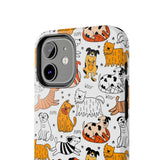 A premium quality dog cartoon printed tough iPhone case for iPhone 14 to iPhone 7. The case is made of durable Lexan plastic with a lay-flat bezel, flexible rubber liner, glossy finish, and UV protection. The case features a cartoon print of dogs laughing, making it a fun and stylish way to protect your phone.