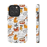 A premium quality dog cartoon printed tough iPhone case for iPhone 14 to iPhone 7. The case is made of durable Lexan plastic with a lay-flat bezel, flexible rubber liner, glossy finish, and UV protection. The case features a cartoon print of dogs laughing, making it a fun and stylish way to protect your phone.