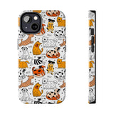 A premium quality dog cartoon printed tough iPhone case for iPhone 14 to iPhone 7. The case is made of durable Lexan plastic with a lay-flat bezel, flexible rubber liner, glossy finish, and UV protection. The case features a cartoon print of dogs laughing, making it a fun and stylish way to protect your phone.