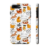 A premium quality dog cartoon printed tough iPhone case for iPhone 14 to iPhone 7. The case is made of durable Lexan plastic with a lay-flat bezel, flexible rubber liner, glossy finish, and UV protection. The case features a cartoon print of dogs laughing, making it a fun and stylish way to protect your phone.