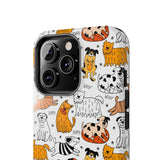 A premium quality dog cartoon printed tough iPhone case for iPhone 14 to iPhone 7. The case is made of durable Lexan plastic with a lay-flat bezel, flexible rubber liner, glossy finish, and UV protection. The case features a cartoon print of dogs laughing, making it a fun and stylish way to protect your phone.