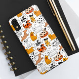 A premium quality dog cartoon printed tough iPhone case for iPhone 14 to iPhone 7. The case is made of durable Lexan plastic with a lay-flat bezel, flexible rubber liner, glossy finish, and UV protection. The case features a cartoon print of dogs laughing, making it a fun and stylish way to protect your phone.