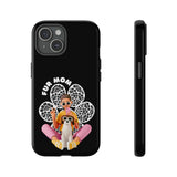The "Fur Mom" design on the phone case, featuring a woman and her dog for iPhone 13 14 15