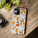 A premium quality dog cartoon printed tough iPhone case for iPhone 14 to iPhone 7. The case is made of durable Lexan plastic with a lay-flat bezel, flexible rubber liner, glossy finish, and UV protection. The case features a cartoon print of dogs laughing, making it a fun and stylish way to protect your phone.