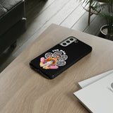 The "Fur Mom" design on the phone case, featuring a woman and her dog for Samsung Galaxy